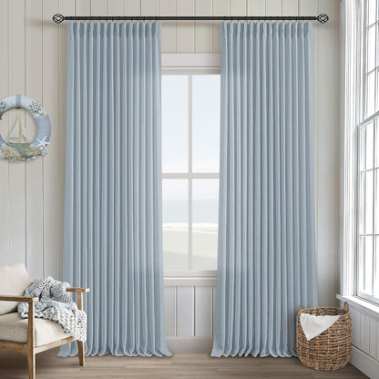 Pinch Pleated Linen Curtains 108" Beige, 2 Panels