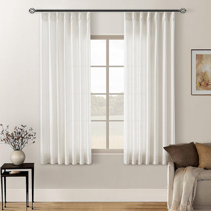 Pinch Pleated Linen Curtains 108" Beige, 2 Panels