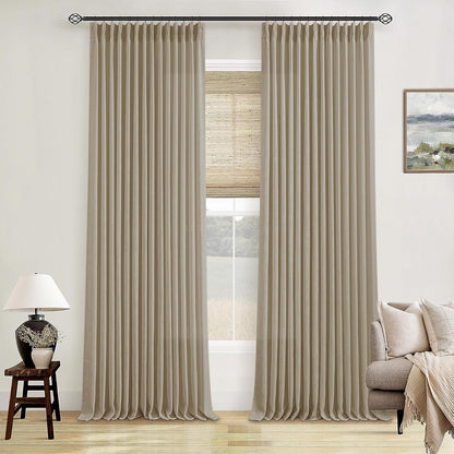 Pinch Pleated Linen Curtains 108" Beige, 2 Panels