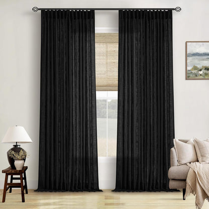 Pinch Pleated Linen Curtains 108" Beige, 2 Panels