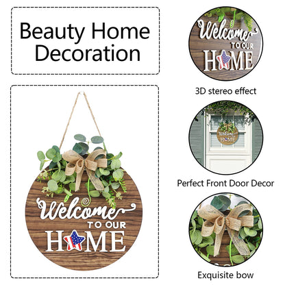 Seasonal Welcome Sign, Rustic Round Door Wreath