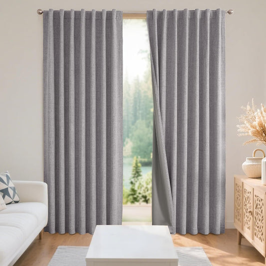 Joydeco Blackout Linen Curtains 84" 2 Panels