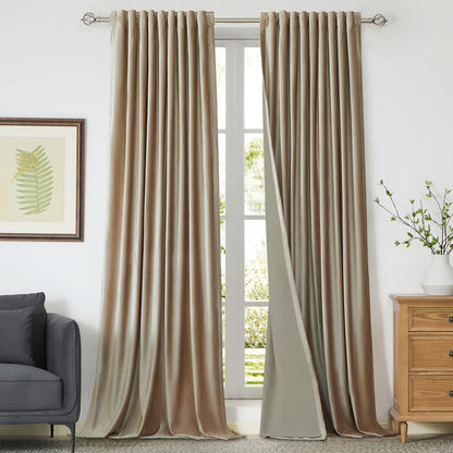 100% Blackout Ivory Off White Velvet Curtains