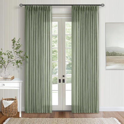 Pinch Pleated Linen Curtains 108" Beige, 2 Panels