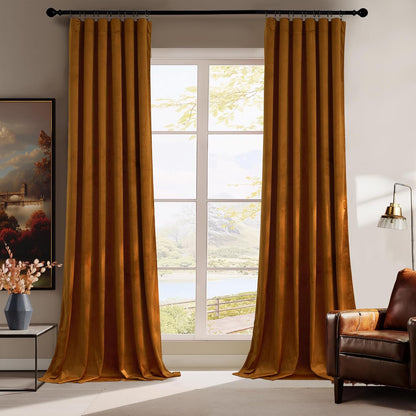 RYB HOME Velvet Curtains 52x108" Green, 2 Panels