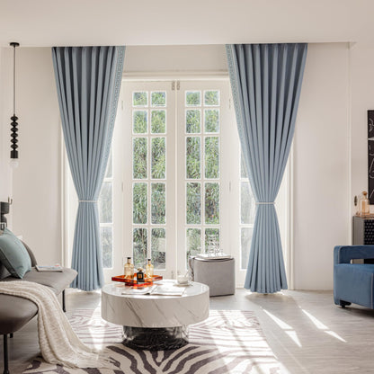 Pinch Pleat Curtains, with Geometric Trim Design