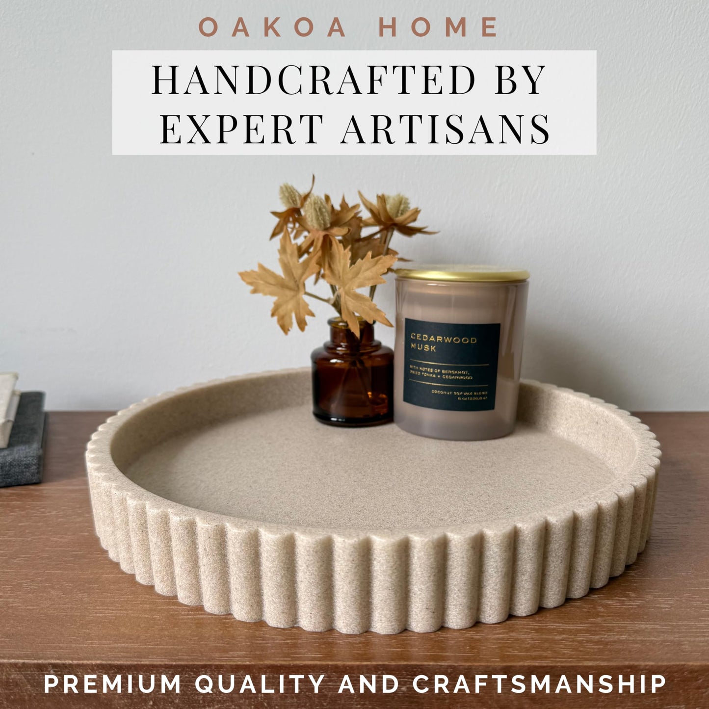 OAKOA Round Concrete Decorative Tray