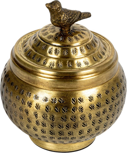 Creative Co-Op Brass Metal Container with Bird Finial