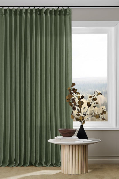 Pinch Pleated Linen Curtains 108" Beige, 2 Panels