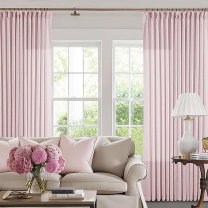 Pinch Pleated Linen Curtains 108" Beige, 2 Panels