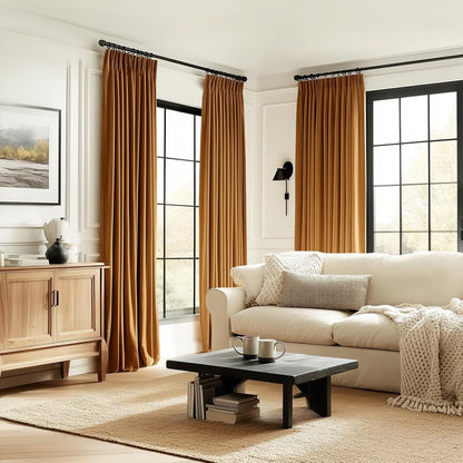Cream Velvet Blackout Curtains 108", Set of 2