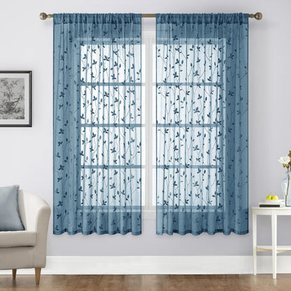 HOMEIDEAS Sheer Curtains 52x63" Green, 2 Panels