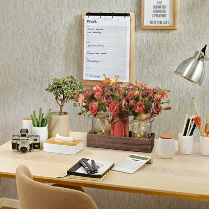 3 Pcs Mason Jar Centerpiece with Tray & Lights – Orange