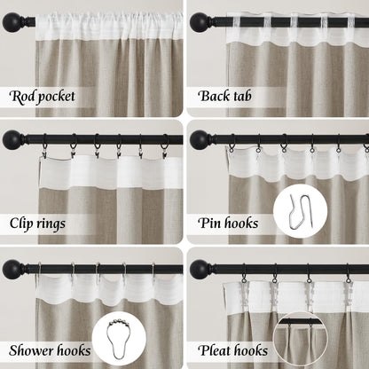 NICETOWN Linen Curtains 52x108" 2 Panels