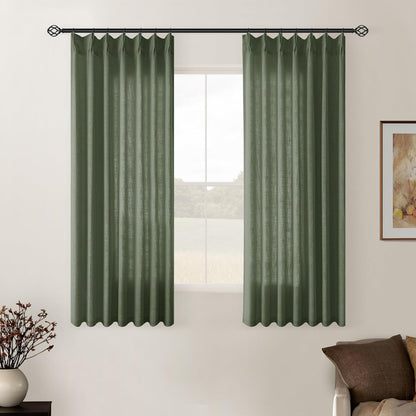 Pinch Pleated Linen Curtains 108" Beige, 2 Panels