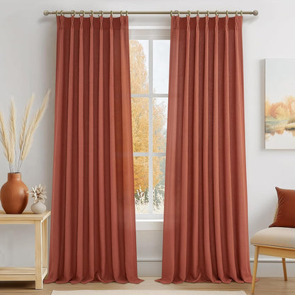 Rustic Linen Curtains, Oatmeal Beige 96" Set of 2