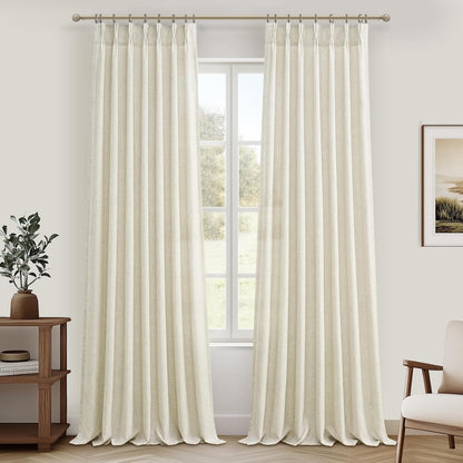 Rustic Linen Curtains, Oatmeal Beige 96" Set of 2