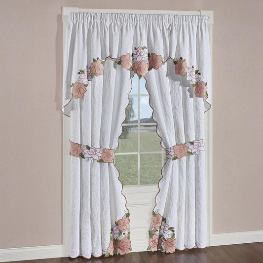 Lovington Floral Curtains 84" Pink & White Set