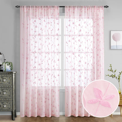 HOMEIDEAS Sheer Curtains 52x63" Green, 2 Panels