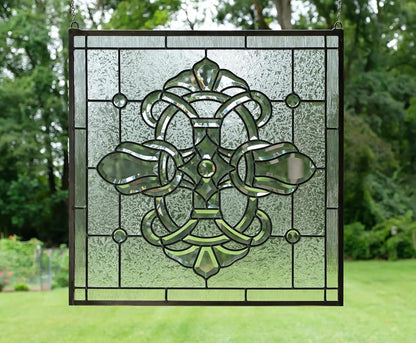All Clear Stained Glass Beveled Window Panel, 24" X 24"
