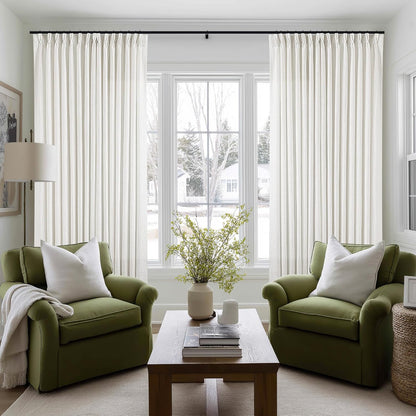 Pinch Pleated Linen Curtains 108" Beige, 2 Panels