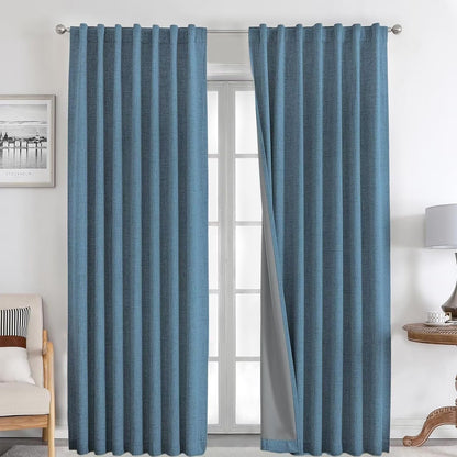 Joydeco Blackout Linen Curtains 84" 2 Panels