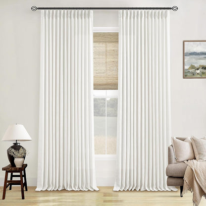 Pinch Pleated Linen Curtains 108" Beige, 2 Panels