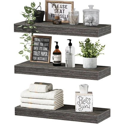 QEEIG Floating Shelves, 3pcs, Rustic Brown