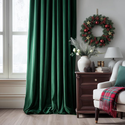 Cream Velvet Blackout Curtains 108", Set of 2