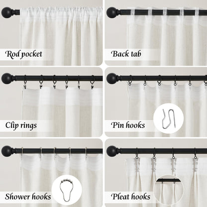 NICETOWN Linen Curtains 52x108" 2 Panels