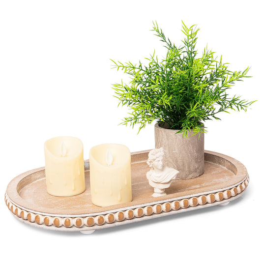 HPC Decor Round White Wood Tray, 12"