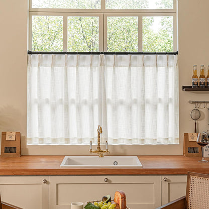 Pinch Pleated Linen Curtains 108" Beige, 2 Panels