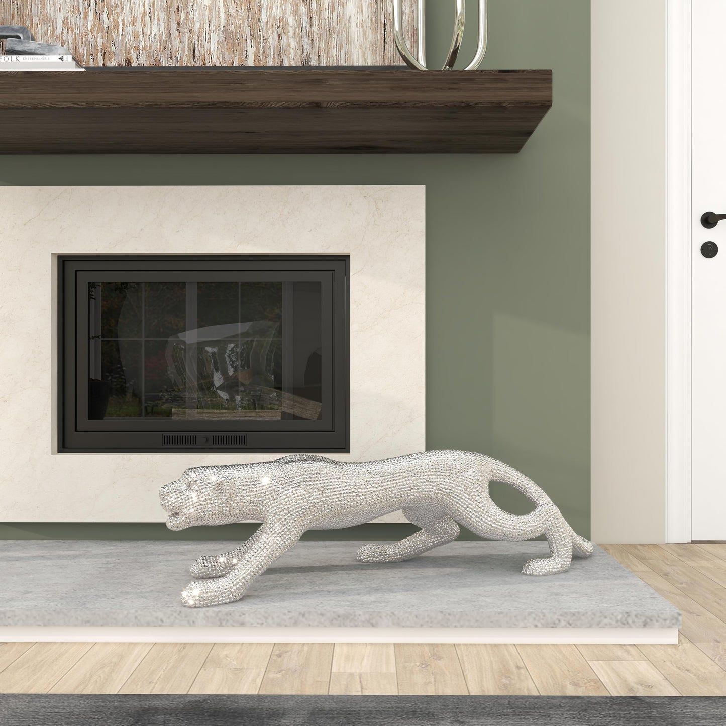 Deco 79 Leopard Statue 42" Silver