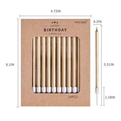 PHD CAKE Gold Long Thin Metallic Birthday Candles