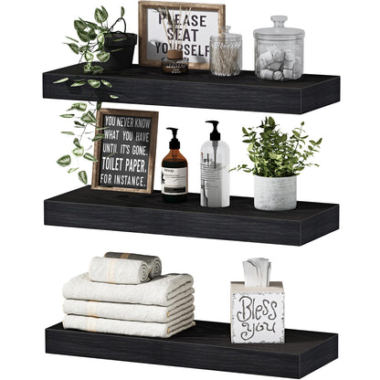 QEEIG Floating Shelves, 3pcs, Rustic Brown