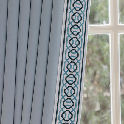 Pinch Pleat Curtains, with Geometric Trim Design