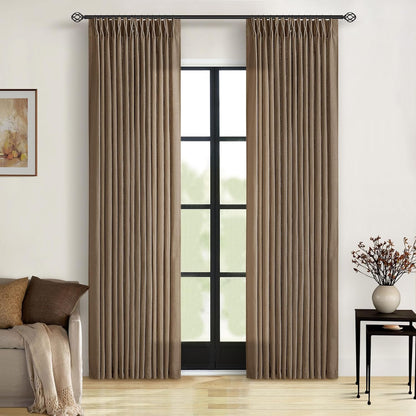 Pinch Pleated Linen Curtains 108" Beige, 2 Panels