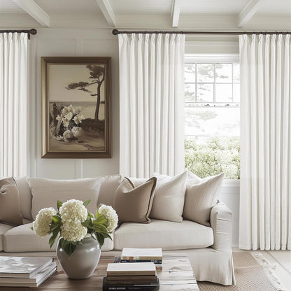 Pinch Pleated Linen Curtains 108" Beige, 2 Panels
