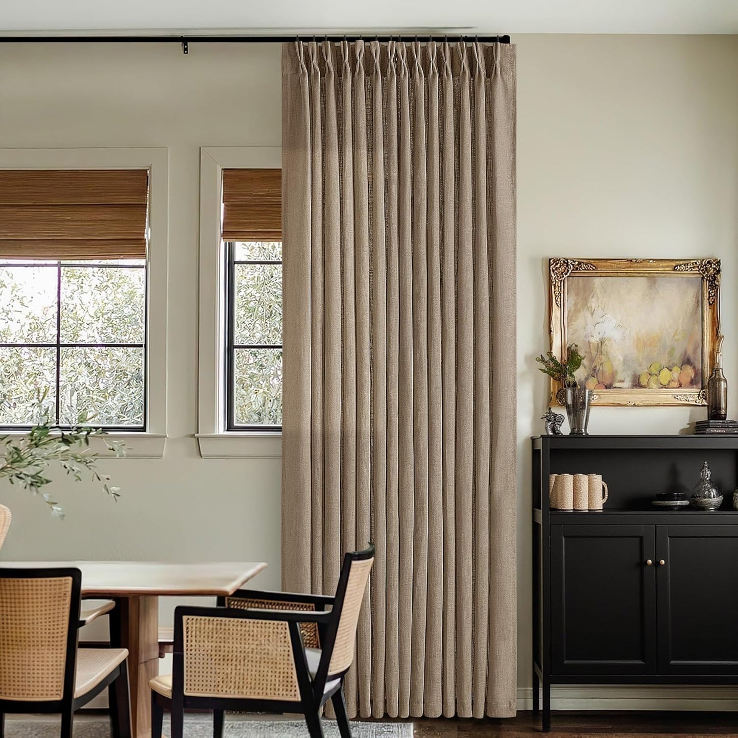 Pinch Pleated Linen Curtains 108" Beige, 2 Panels