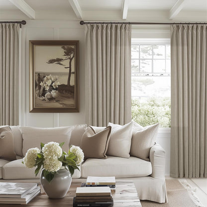 Pinch Pleated Linen Curtains 108" Beige, 2 Panels