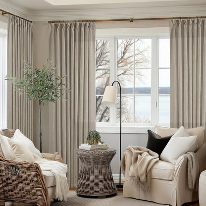 Pinch Pleated Linen Curtains 108" Beige, 2 Panels