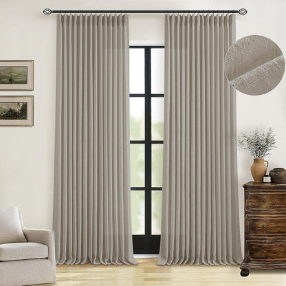 Pinch Pleated Linen Curtains 108" Beige, 2 Panels