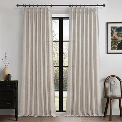 Rustic Linen Curtains, Oatmeal Beige 96" Set of 2