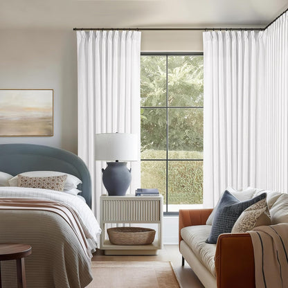 Pinch Pleated Linen Curtains 108" Beige, 2 Panels