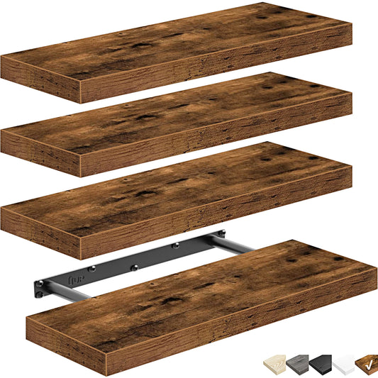 QEEIG Floating Shelves, 3pcs, Rustic Brown