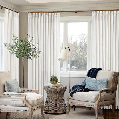 Pinch Pleated Linen Curtains 108" Beige, 2 Panels